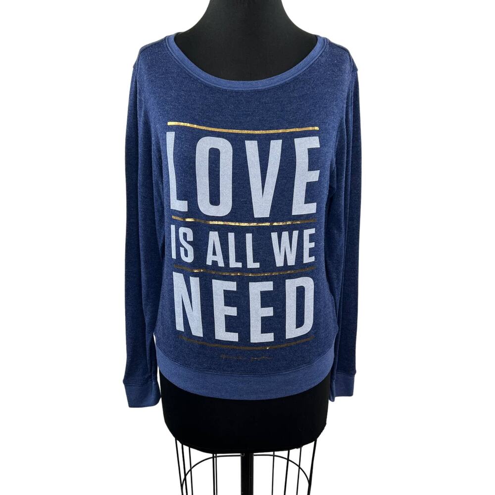 Spiritual Gangster Blue Love is All We Need Lightweight Crew Pullover Sweater M